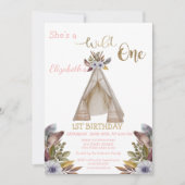 Invitation Un sauvage, Flèches, Tente, Fleurs Premier Anniver (Devant)