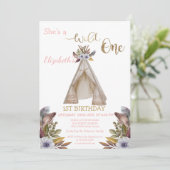 Invitation Un sauvage, Flèches, Tente, Fleurs Premier Anniver (Debout devant)