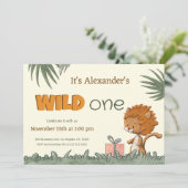 Invitation Un Sauvage Un Safari Lion Premier Anniversaire (Debout devant)