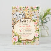 Invitation Un Sauvage Un Safari Mignonne Animaux Fille Premie (Debout devant)