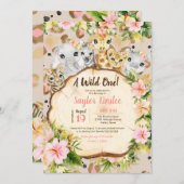 Invitation Un Sauvage Un Safari Mignonne Animaux Fille Premie (Devant / Derrière)