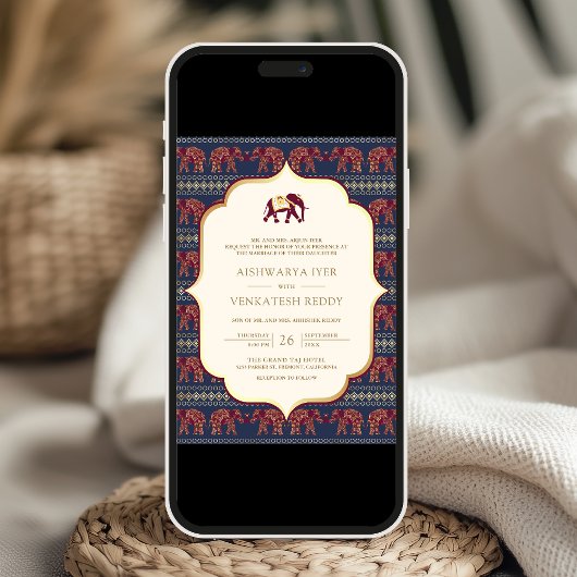 Invitation Un seul Mariage indien à l'éléphant de Bourgogne