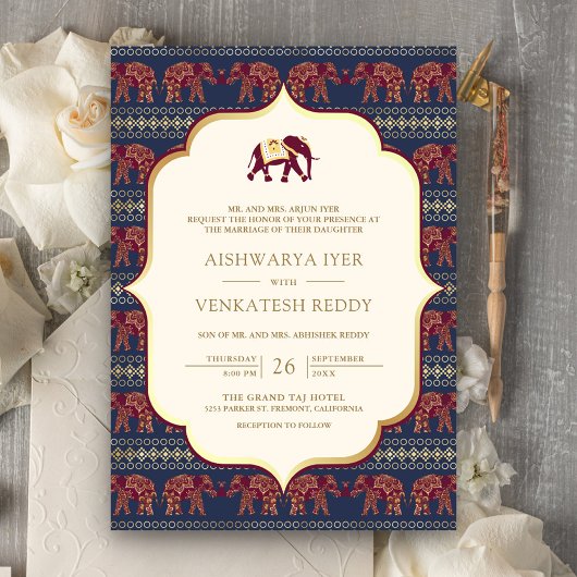 Invitation Un seul Mariage indien à l'éléphant de Bourgogne