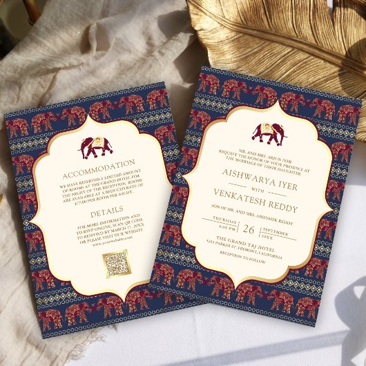 Invitation Un seul Mariage indien à l'éléphant de Bourgogne