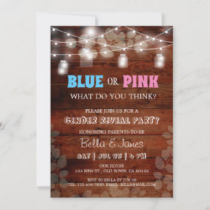 Invitation Un sexe rustique bleu ou rose révèle l'invitation
