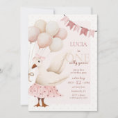 Invitation Un Silencieux Goose Pink Pastel 1er Anniversaire (Devant)