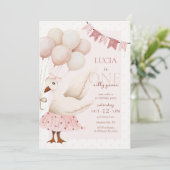 Invitation Un Silencieux Goose Pink Pastel 1er Anniversaire (Debout devant)