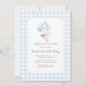 Invitation Un Silly Goose Blue En vichy 1er anniversaire (Devant)