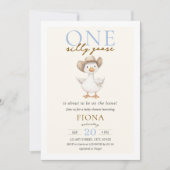 Invitation Un Silly Goose Blue En vichy Baby shower garçon (Devant)