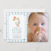 Invitation Un Silly Goose Blue En vichy Garçon 1er anniversai (Devant)