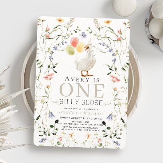 Invitation Un Silly Goose Fleur sauvage Floral 1er Anniversai
