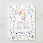Invitation Un Silly Goose Fleur sauvage Floral 1er Anniversai (Devant)