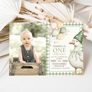 Invitation Un Silly Goose Green En vichy 1er anniversaire