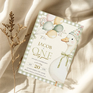 Invitation Un Silly Goose Green En vichy 1er anniversaire