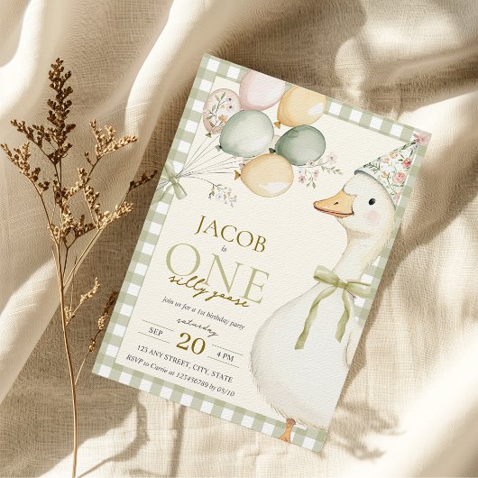 Invitation Un Silly Goose Green En vichy 1er anniversaire