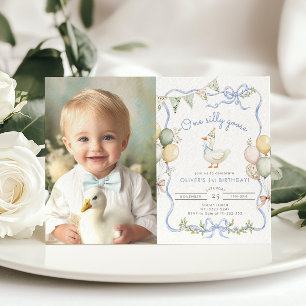 Invitation Un Silly Goose Pastel Photo Boy 1er Anniversaire