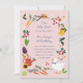 Invitation Un Silly Goose Pink Farmer Jardin Thème Anniversai (Devant)