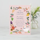 Invitation Un Silly Goose Pink Farmer Jardin Thème Anniversai (Debout devant)