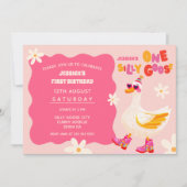 Invitation Un Silly Goose Retro rose été enfant anniversaire (Devant)