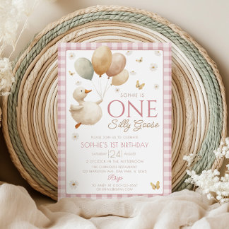 Invitation Un Silly Goose Rose En vichy 1er anniversaire