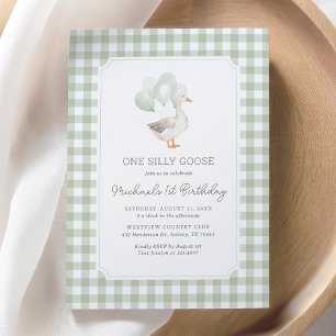 Invitation Un Silly Goose Sage Green En vichy 1er anniversair