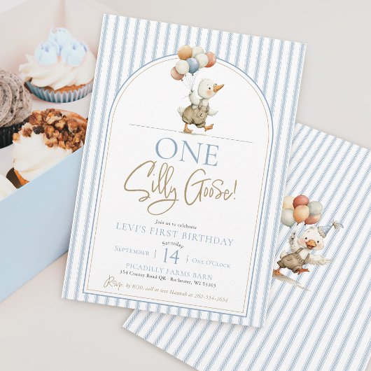 Invitation Un sot Goose mignon Pinstripe Boy 1er anniversaire