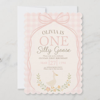 Invitation Un sot oie rose Bow Floral 1er anniversaire