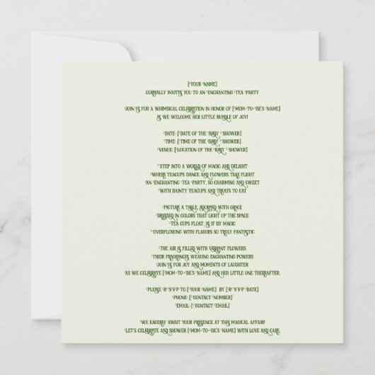 Invitation Un Tea Party Enchantant : Whimsical, Un Baby showe (Dos)