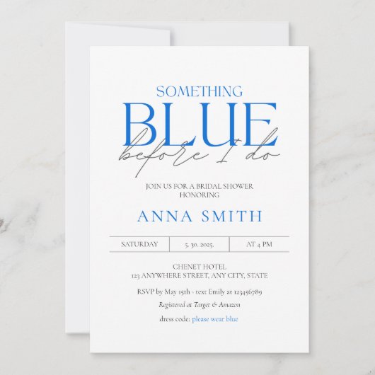 Invitation Un thème de Fête des mariées unique bleu (Devant)