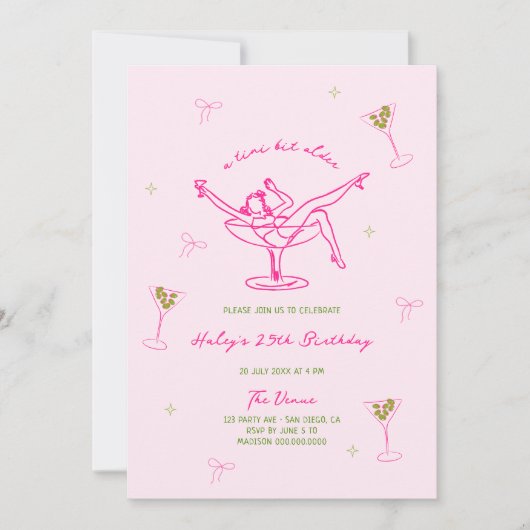 Invitation Un Tini Bit Anniversaire Vert Rose Chaud (Devant)