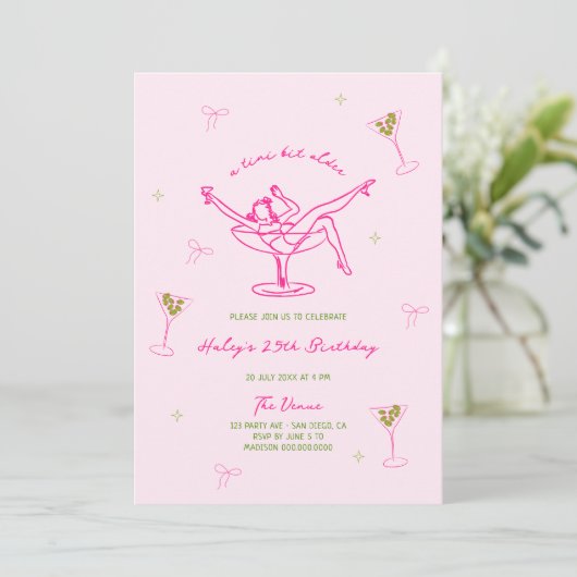 Invitation Un Tini Bit Anniversaire Vert Rose Chaud (Debout devant)