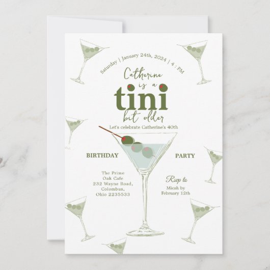 Invitation Un Tini Bit Martini plus âgé 40e anniversaire (Devant)