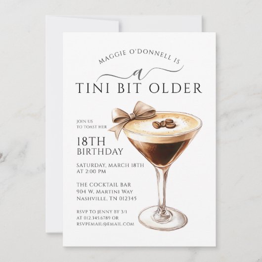 Invitation Un Tini Bit plus ancien Espresso Martini 18e anniv (Devant)