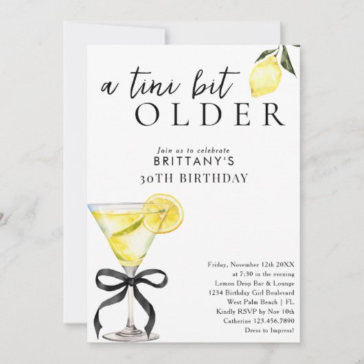 Invitation Un Tini Bit plus vieux citron Drop Martini 30e ann (Devant)