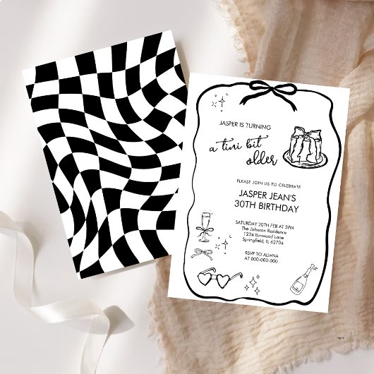 Invitation Un Tini Bit plus vieux Noir & Blanc Bow 30e annive