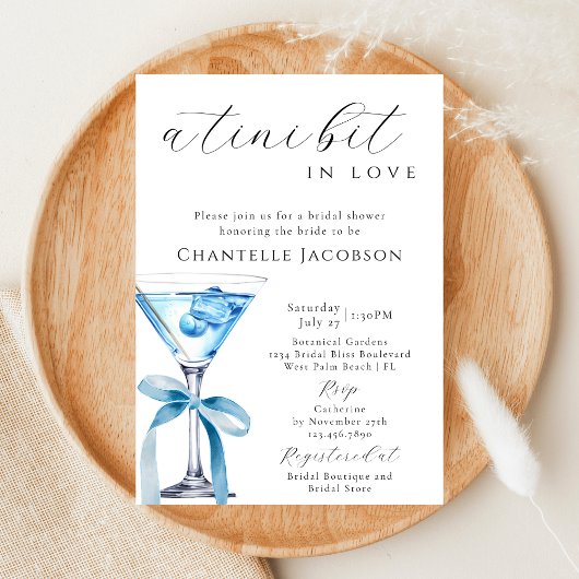 Invitation Un Tini En Amour Fête des mariées Martini Bleu