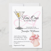 Invitation un tini est en route, baby shower rose martini (Devant)