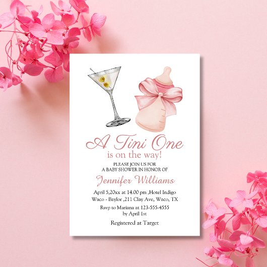 Invitation un tini on est en route, baby shower martini fille