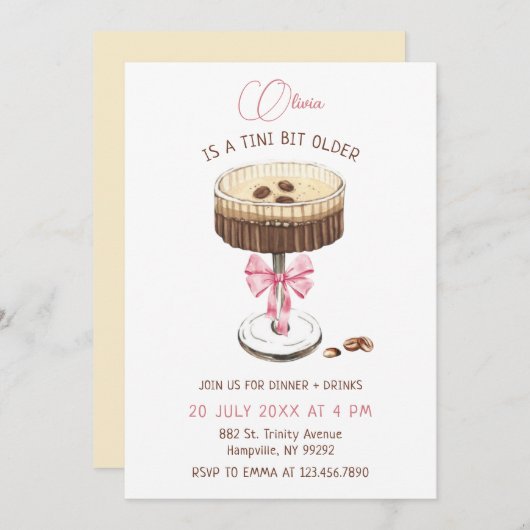 Invitation Un Tini Un Peu Plus Ancien Bow Espresso Martini An (Devant / Derrière)