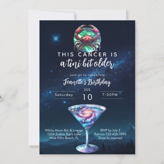 Invitation Un Tini Un Peu Plus Ancien Cancer Zodiac Martini A (Devant)