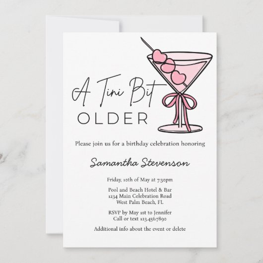 Invitation Un Tini Un Peu Plus Ancien Coeur Rose Olives Fête  (Devant)