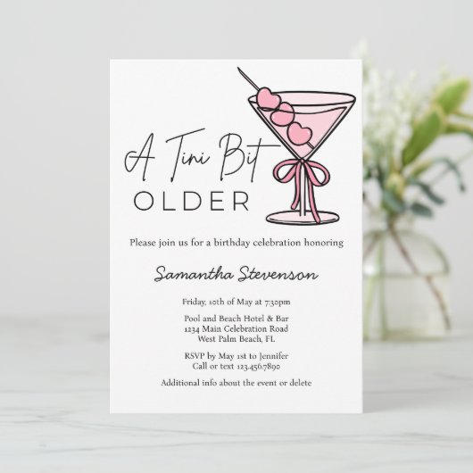 Invitation Un Tini Un Peu Plus Ancien Coeur Rose Olives Fête  (Debout devant)