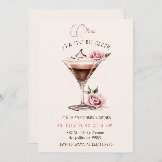 Invitation Un Tini Un Peu Plus Ancien Espresso Floral Martini (Devant / Derrière)