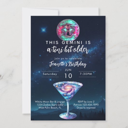 Invitation Un Tini Un Peu Plus Ancien Gemini Zodiac Martini A (Devant)
