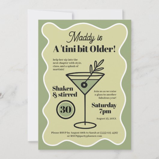 Invitation Un Tini Un Peu Plus Ancien Martini À Thème Anniver (Devant)