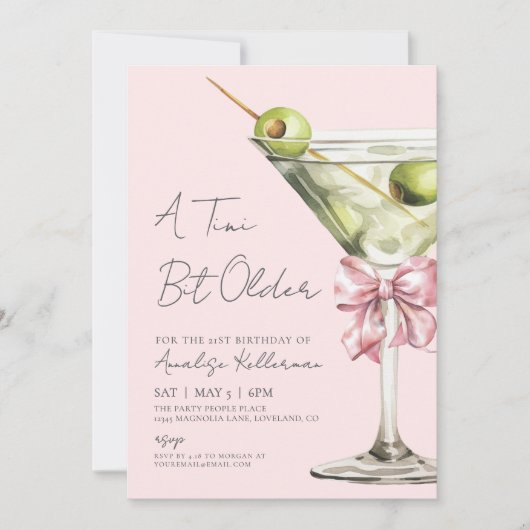 Invitation Un Tini Un Peu Plus Ancien Martini Bow Rose Annive (Devant)