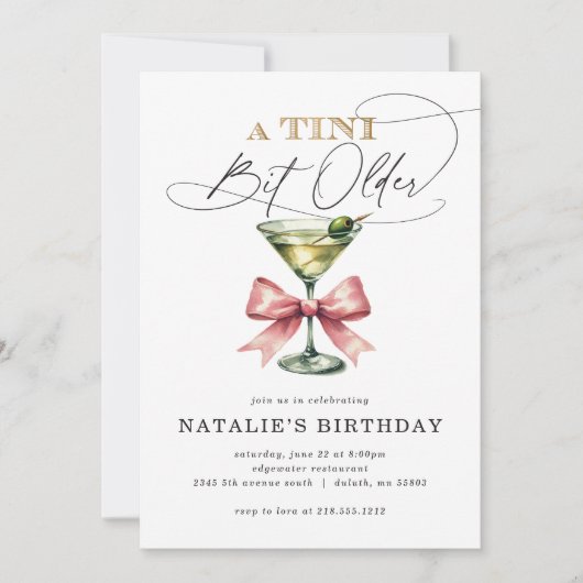 Invitation Un Tini Un Peu Plus Ancien Martini Rose Bow Annive (Devant)