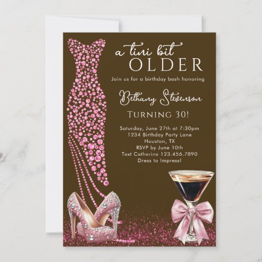 Invitation Un Tini Un Peu Plus Ancien Mocha Pink Glam fête d' (Devant)