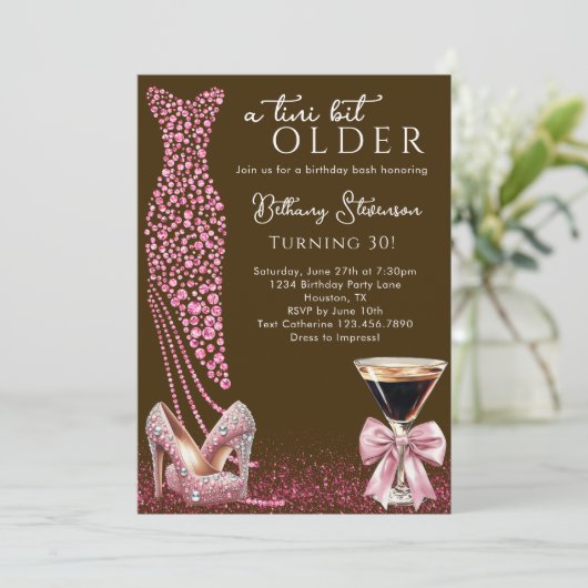 Invitation Un Tini Un Peu Plus Ancien Mocha Pink Glam fête d' (Debout devant)