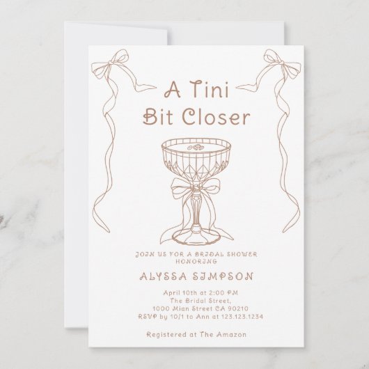 Invitation Un Tini Un Peu Plus Près Main Tirée Fête des marié (Devant)